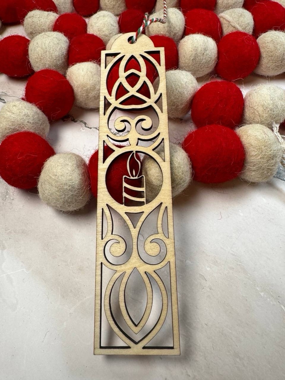 Christmas Bookmark Wood Candle Ornament Carved Floral Pattern Gift 5×1.5 in