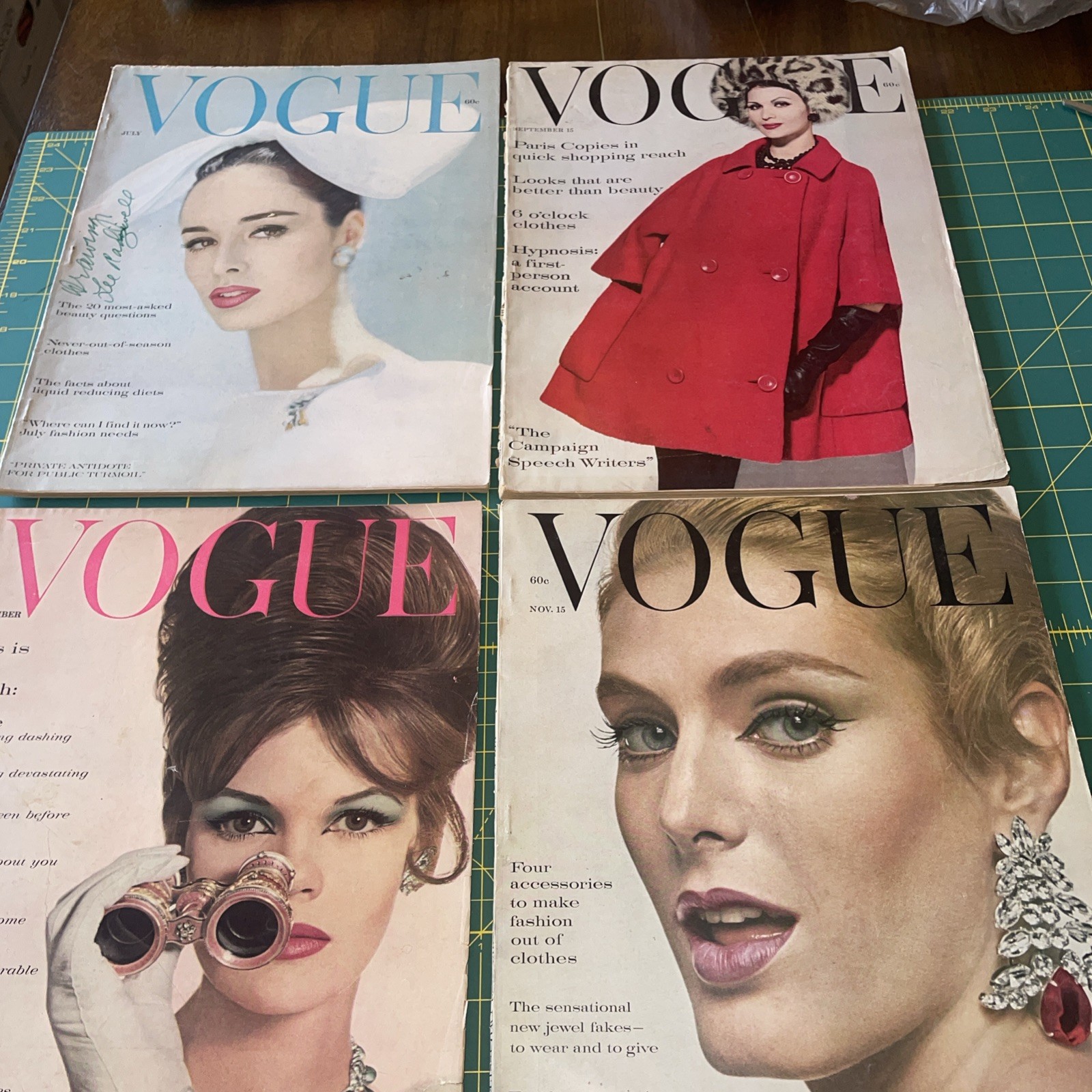 4 vintage Vogue Magazine lot 1960 1960s Fashion Sept Nov July Dec PERFECT