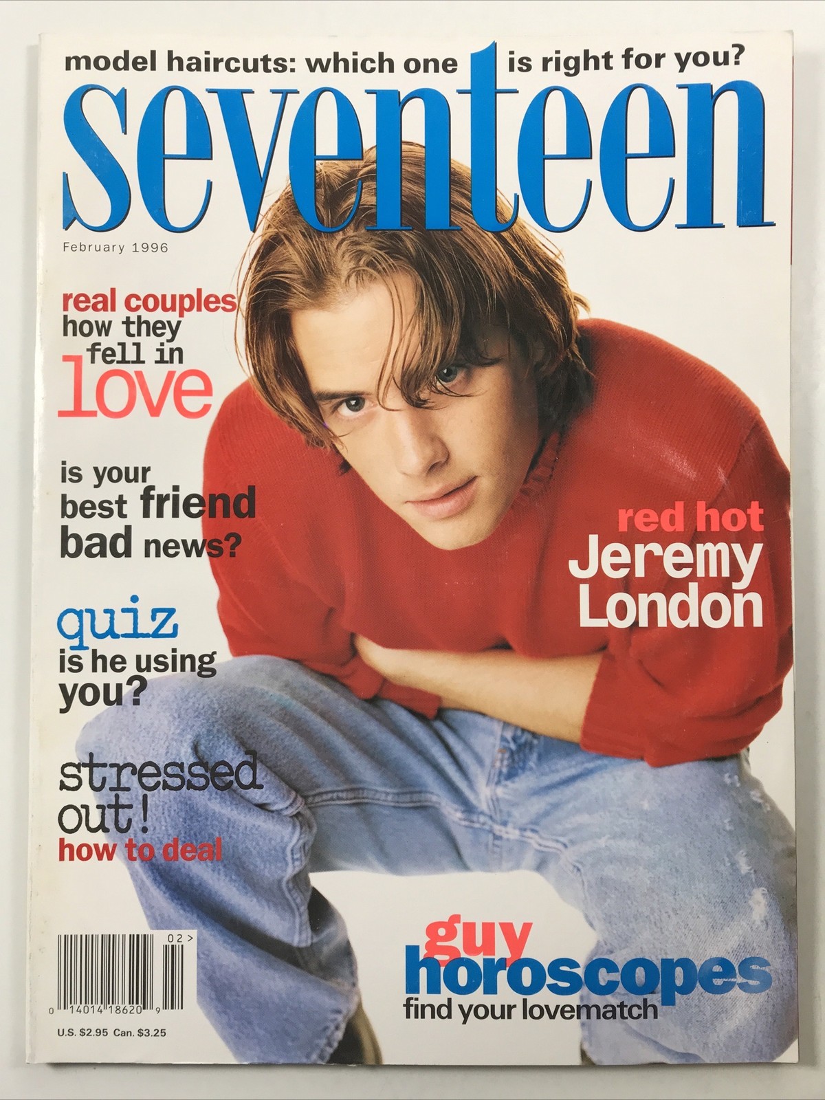 SEVENTEEN magazine February 1996-Fashion makeup hair Jeremy London NO LABEL
