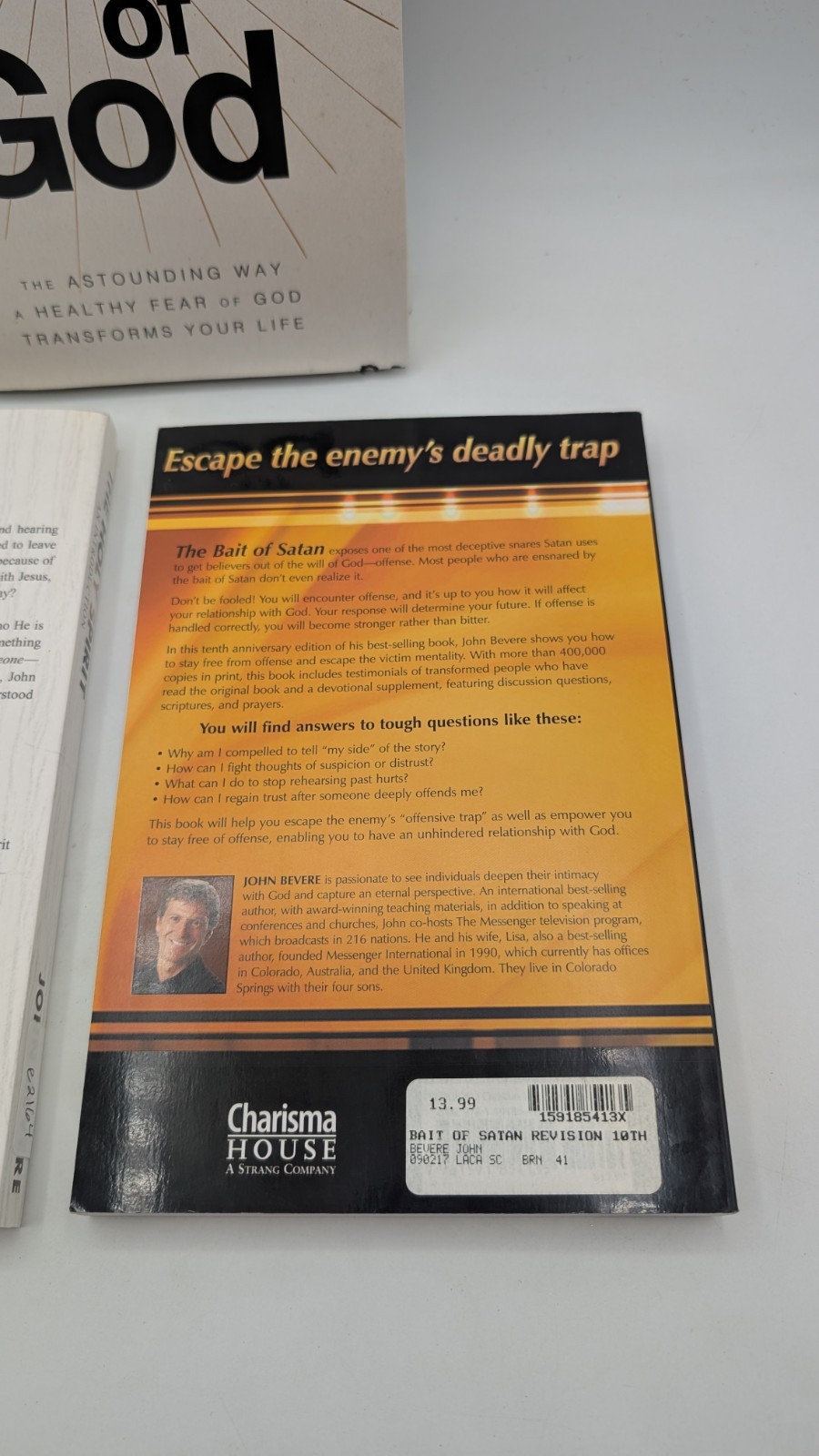 John Bevere LOT Holy Spirit + 9781591854135 Bait of Satan+ 9781400336708 Awe of