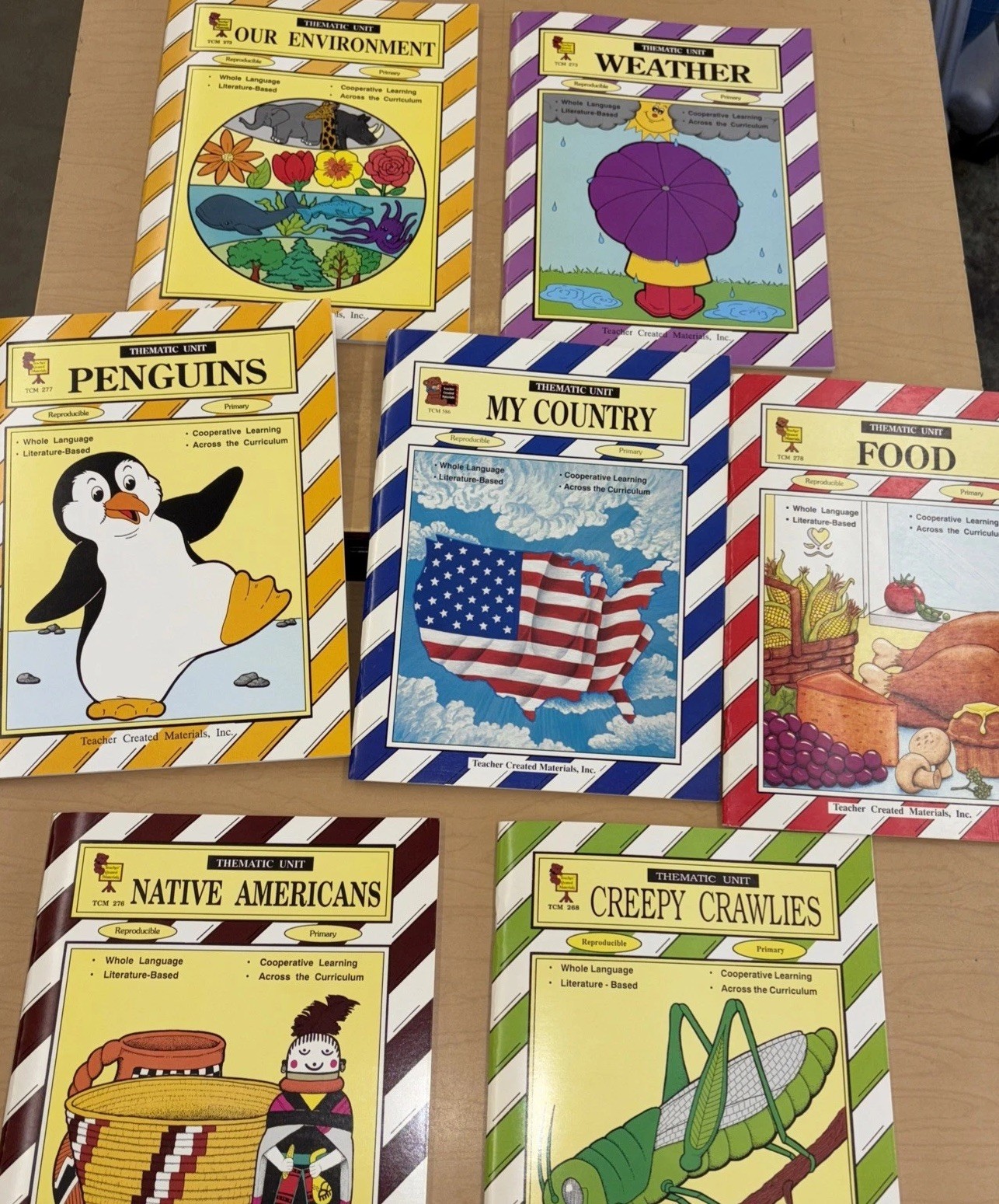 Lot of 7 Teacher Created Materials Thematic Units Penguins, Weather, Food & more