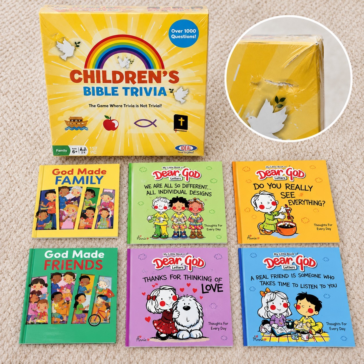 Children’s Bible Trivia Game + 6 Christian Kids Books Bundle Box Wear Sealed