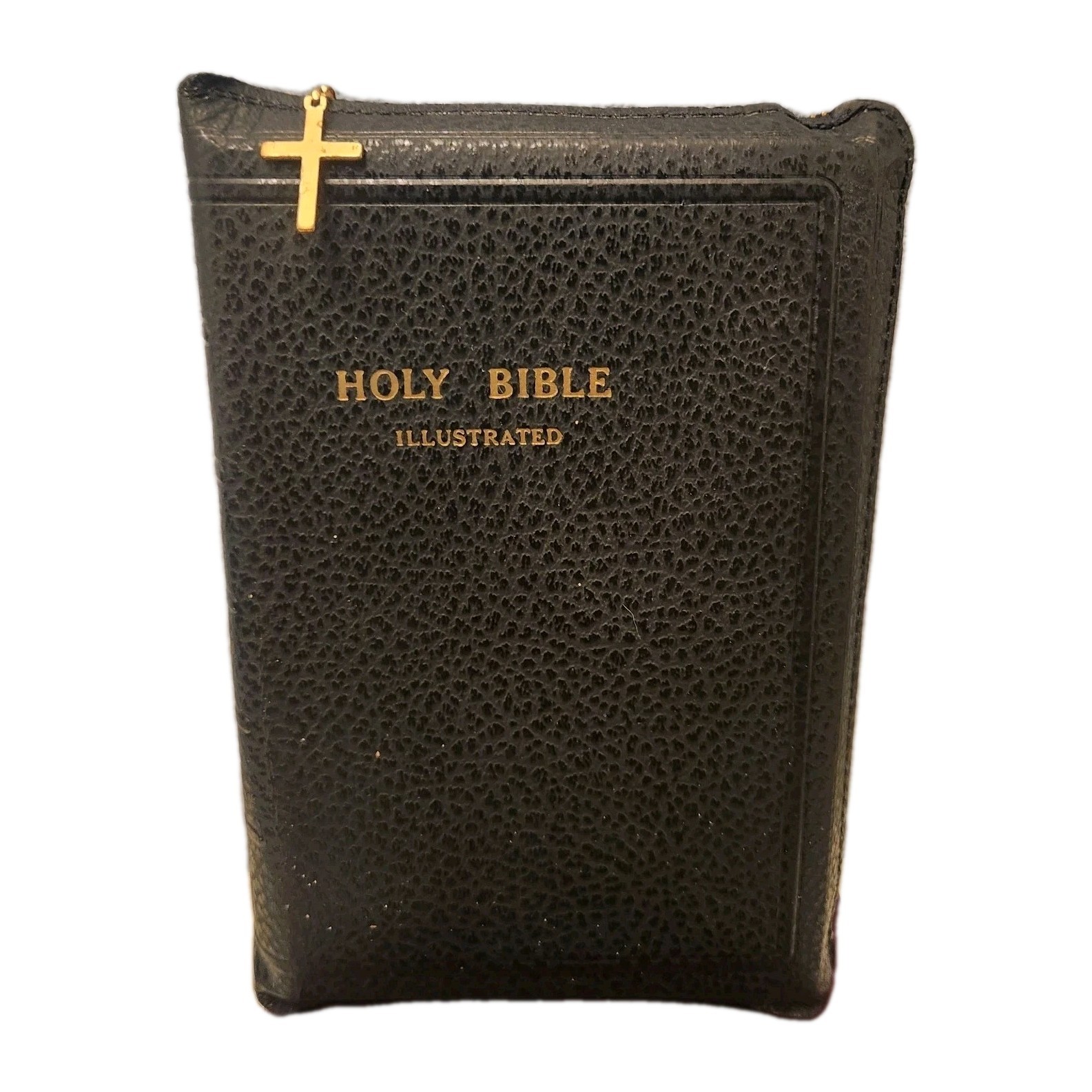 VTG Young Folks Text World Bible King James Version Box 656Z Black Cross Zipper