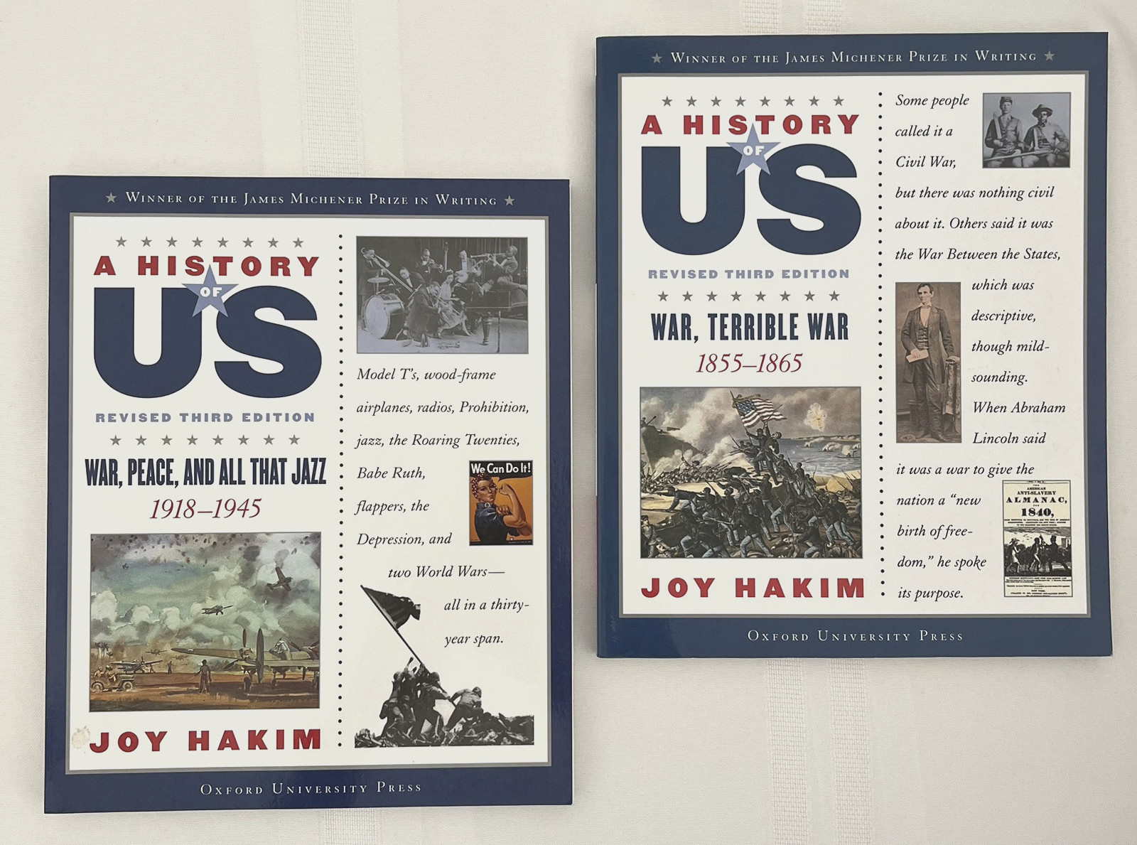 A HISTORY OF US~Lot of 2 Paper back books Joy Hakim 1918-1945/ 1855-1865 Wars