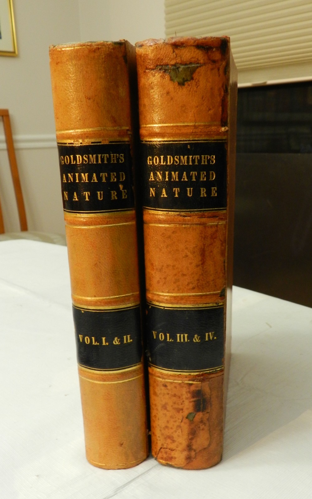 1853, 4 Vol, A History of the Earth and Animated Nature, O Goldsmith LEATHER VG