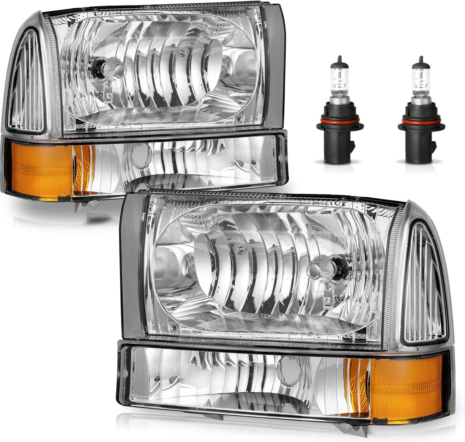 Headlights W/Bulbs for 1999-2004 Ford F250 F350 F450 F550/2000-2004 Ford Excursi