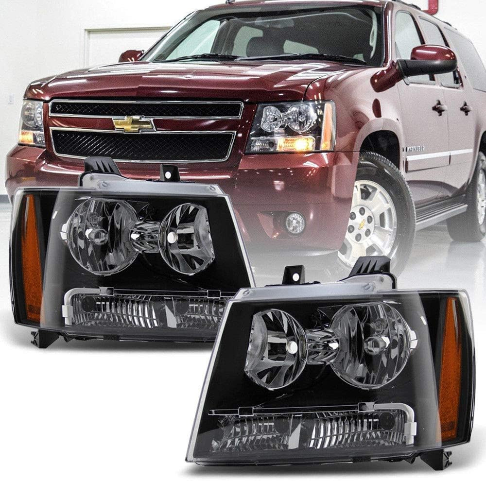 – for Black 2007-2014 Chevy Suburban Tahoe Avalanche Headlights Aftermarket Driv