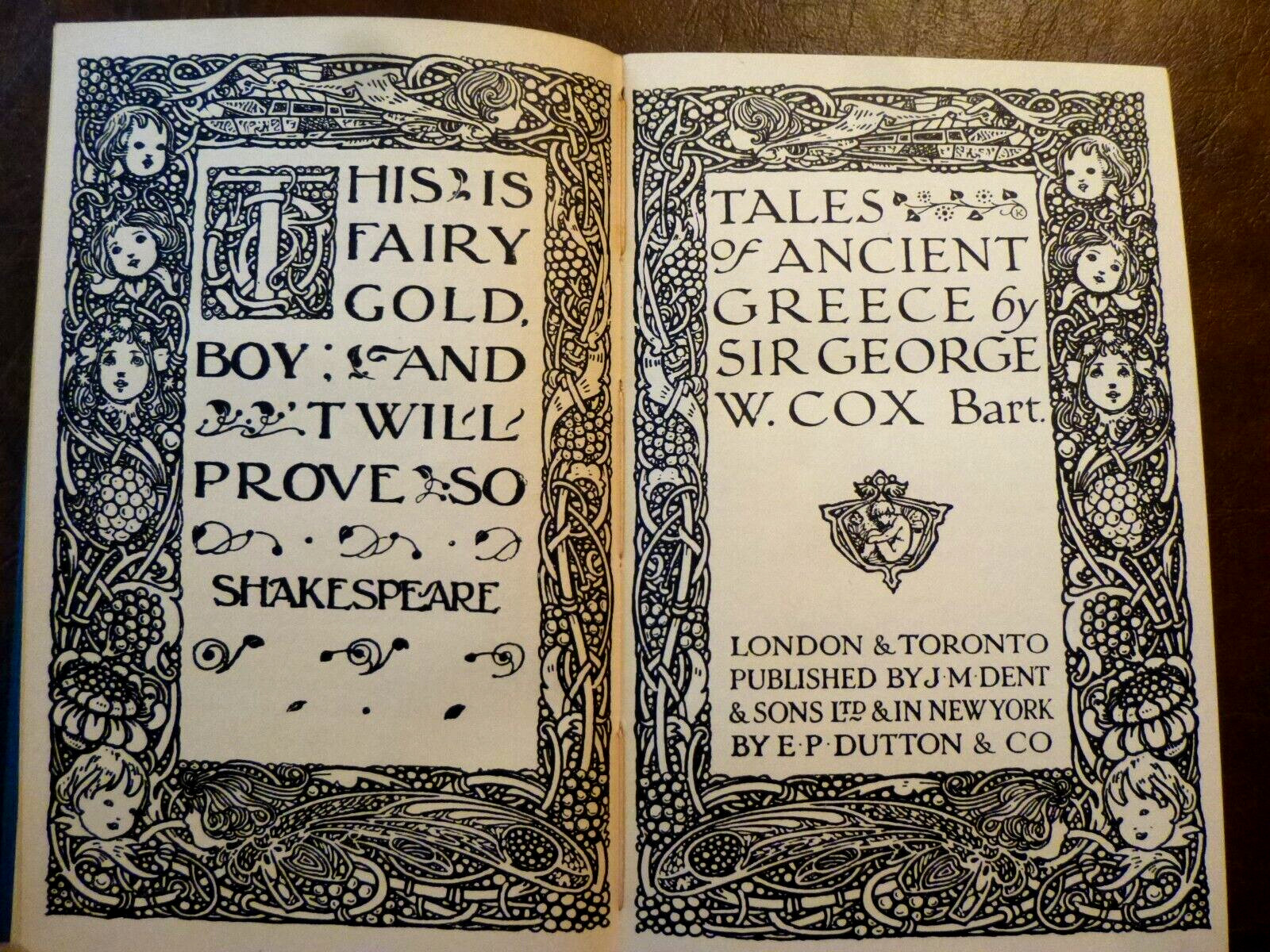EVERYMAN’S LIBRARY TALES OF ANCIENT GREECE GEORGE COX E P DUTTON 1928 EX
