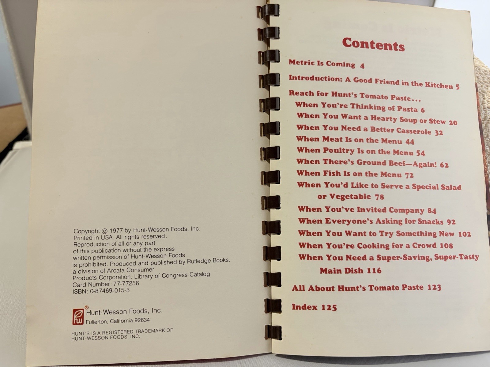Vintage 1977 Hunt’s Tomato Paste Recipe Collection Spiral Cookbook