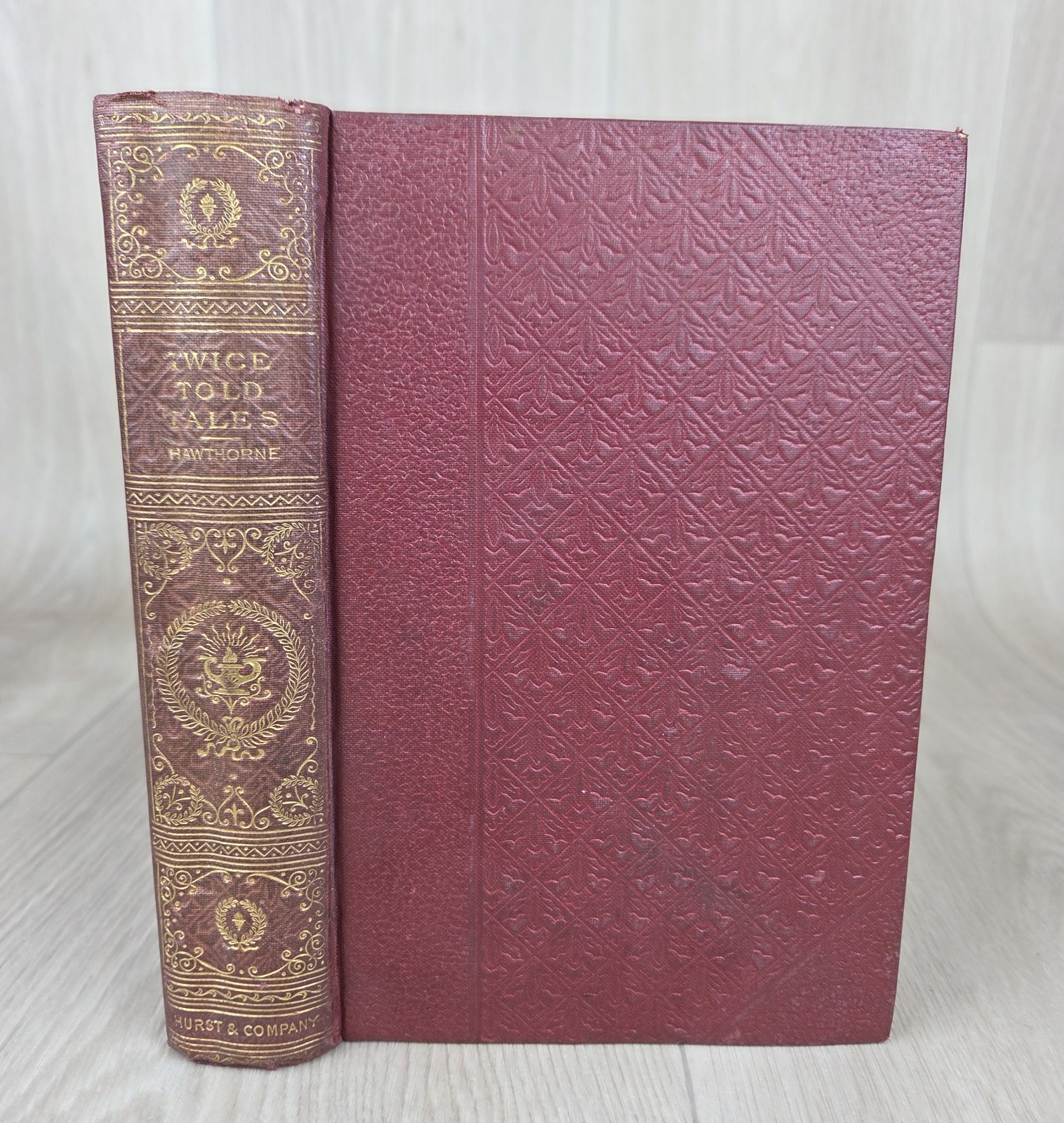 Antique Twice Told Tales Hawthorne Hurst & Co Book c1896 Inscription Burgundy HC