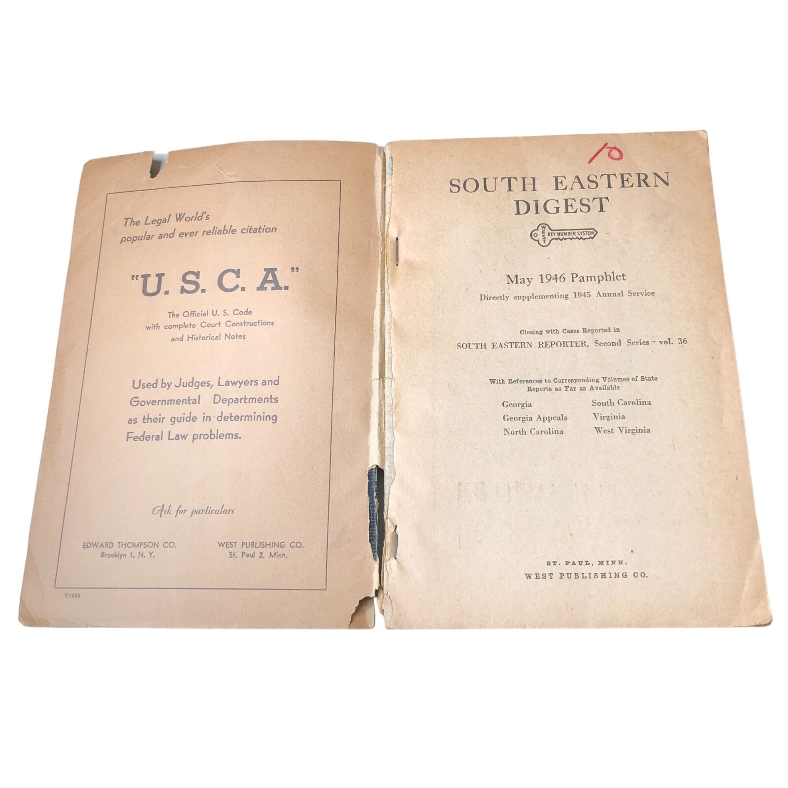 Virginia and West Virginia Digest May 1946 West Publishing Co County Resource Hi