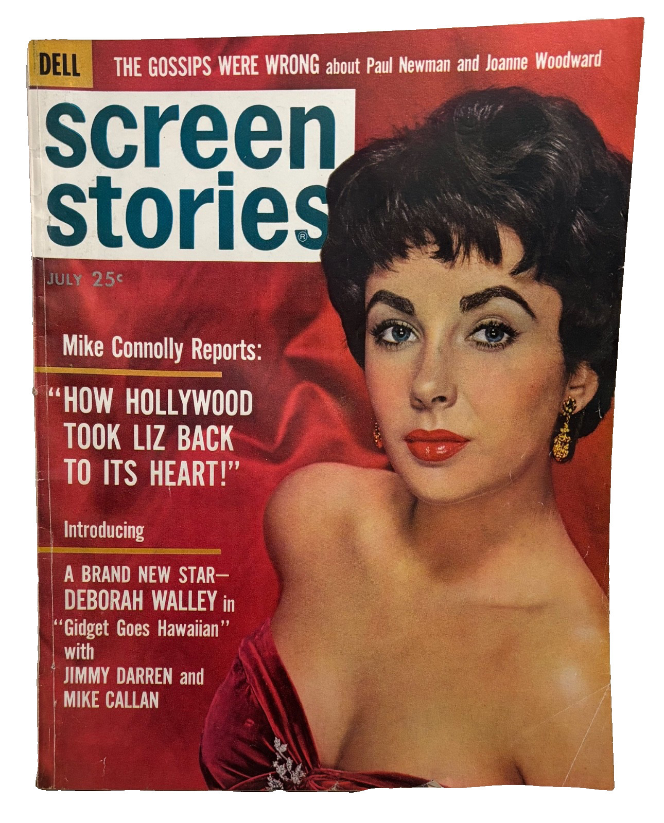 1961 July Screen Stories Magazine Elizabeth Taylor, Newman/Woodward, Gidget,plus