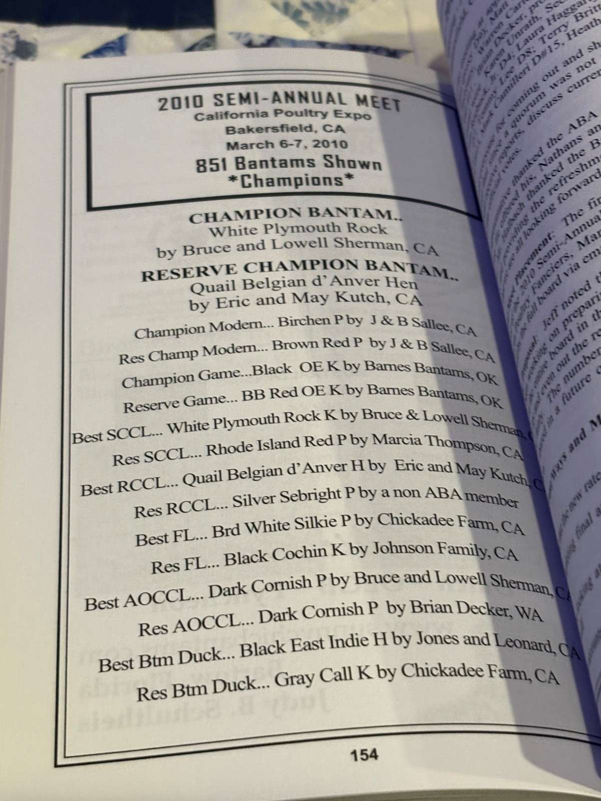 American Bantam Association- 2011 Year Book ~ Miniature Chicken Breeders