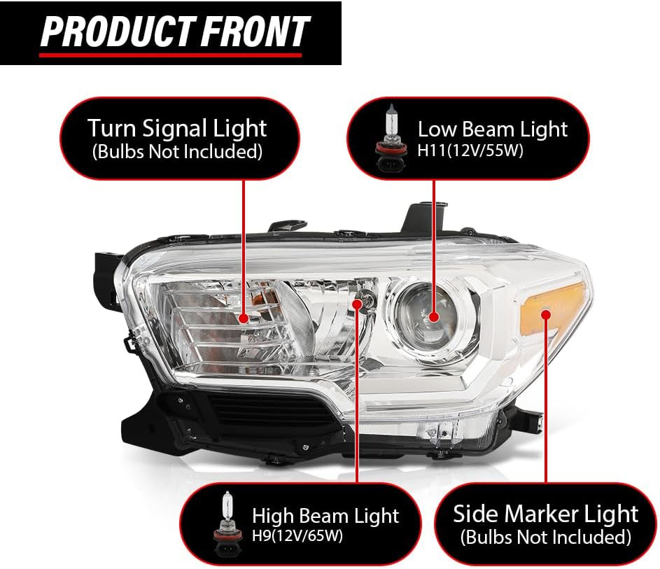 Front Headlights Assembly W/O DRL LED Left & Right Compatible with Toyota Tacoma