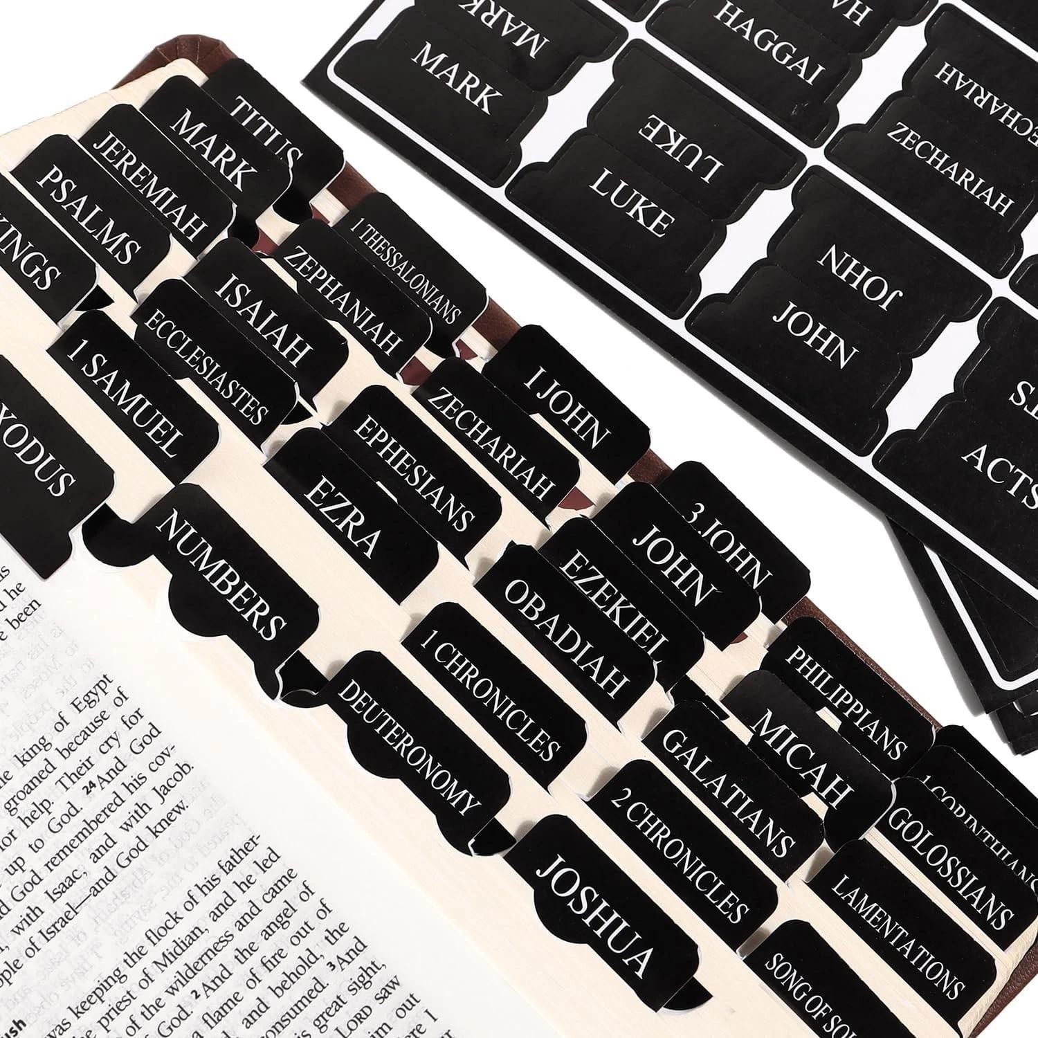 Black Bible Tabs for Men – Paper Index Tabs for Scripture Study & Chapter Marker