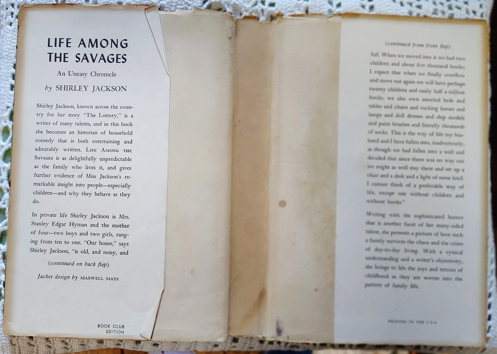 LIFE AMONG SAVAGES Shirley Jackson 1953 Farrar Straus Young HCDJ VINTAGE 6th Ed?