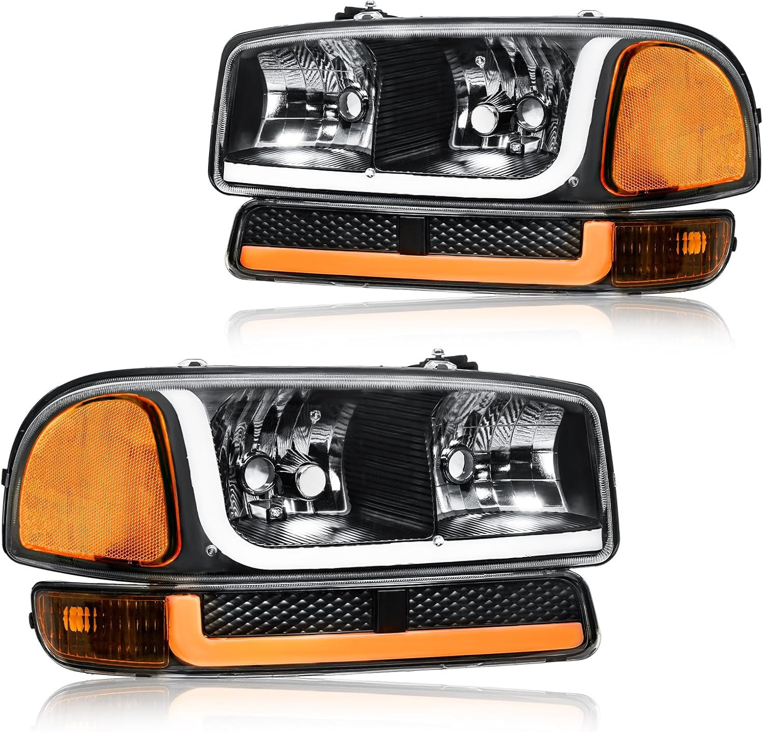 LED DRL Headlight, Headlights Assembly Kit Compatible with 1999-2007 GMC Sierra