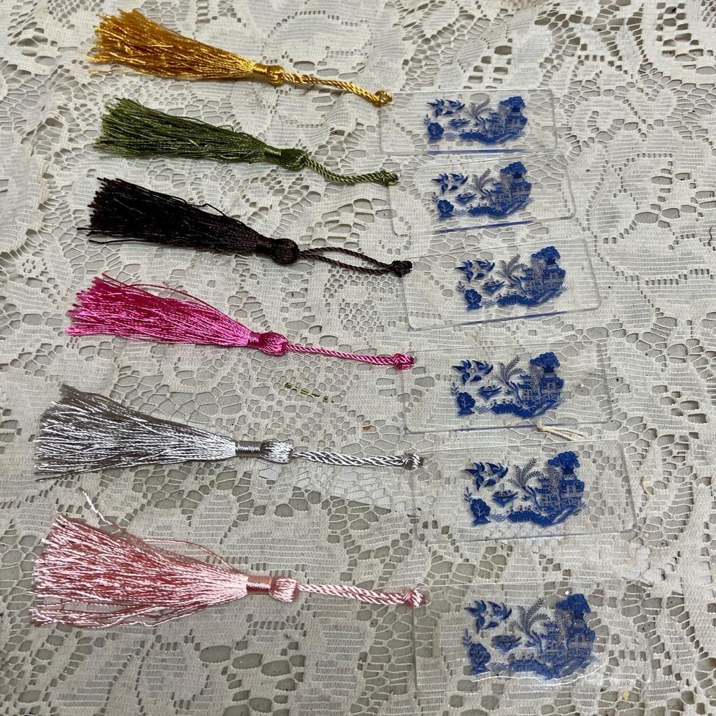 Blue Willow Bookmark with Brown Tassel 8in x 1.5in