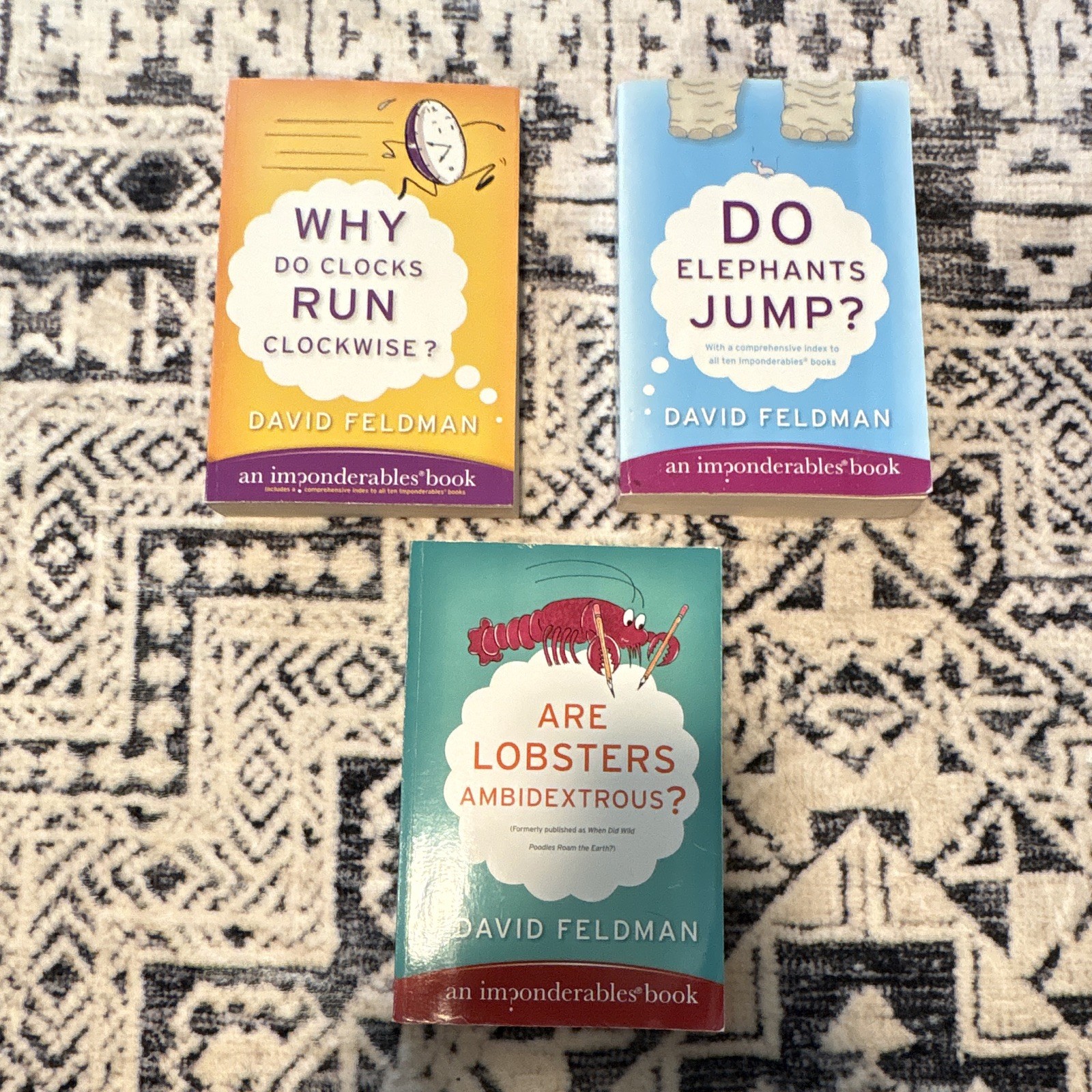 Lot of 3 David Feldman Imponderables Books Clocks Elephants Lobsters
