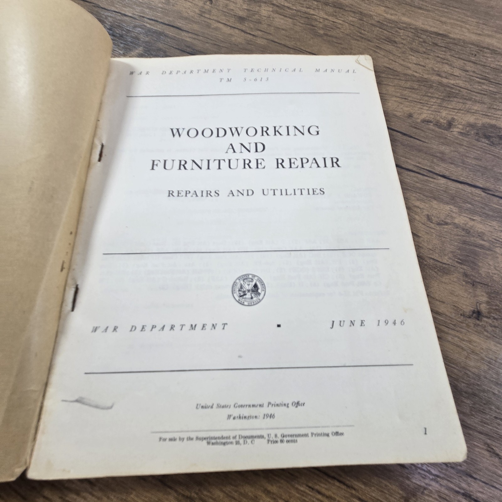 1946 TM 5-613 War Department Technical Manual Woodworking and Furniture Repair