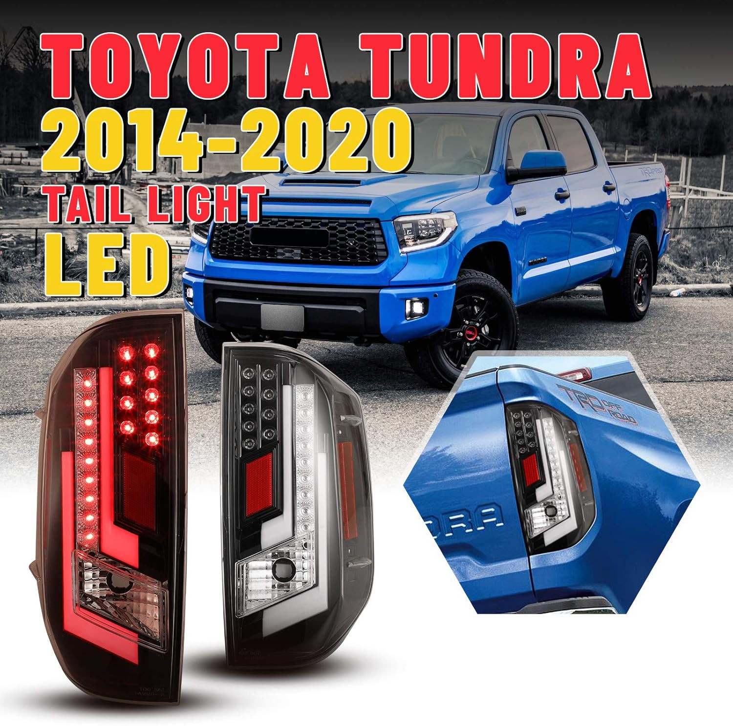 LED Tail Lights Fit for 2014-2020 Toyota Tundra Tail Lamps with Glossy Black Hou