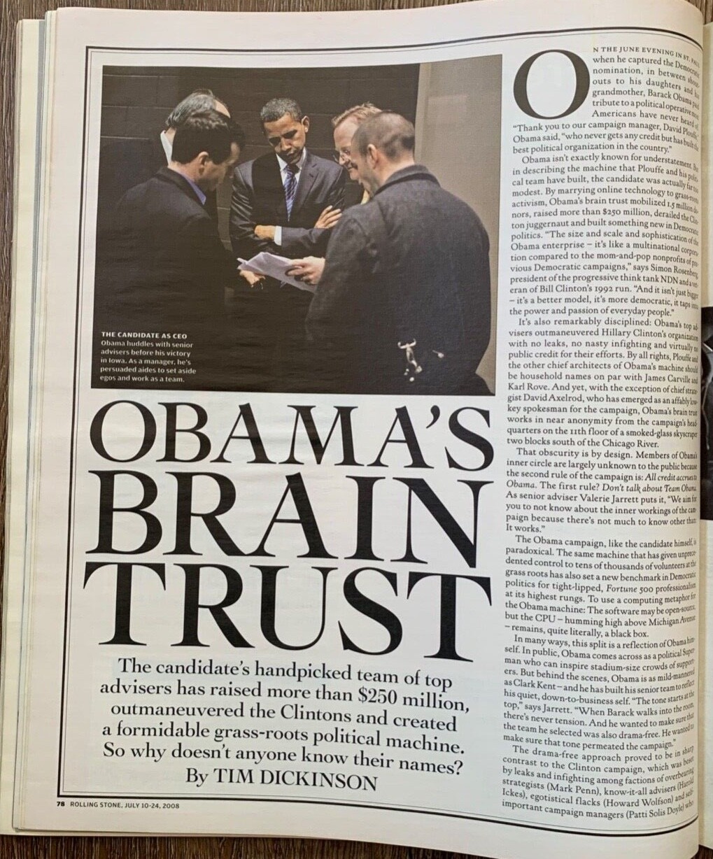 BARACK OBAMA / ROLLING STONE MAG / JULY 10 -24 2008 / RUSH: NEIL PEART / VG+