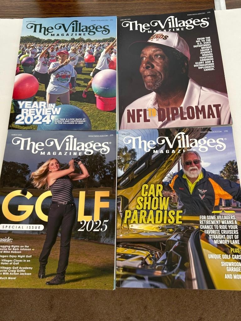 4 issues The Villages Florida magazine Jan 2025 to April Year Review Golf Cars