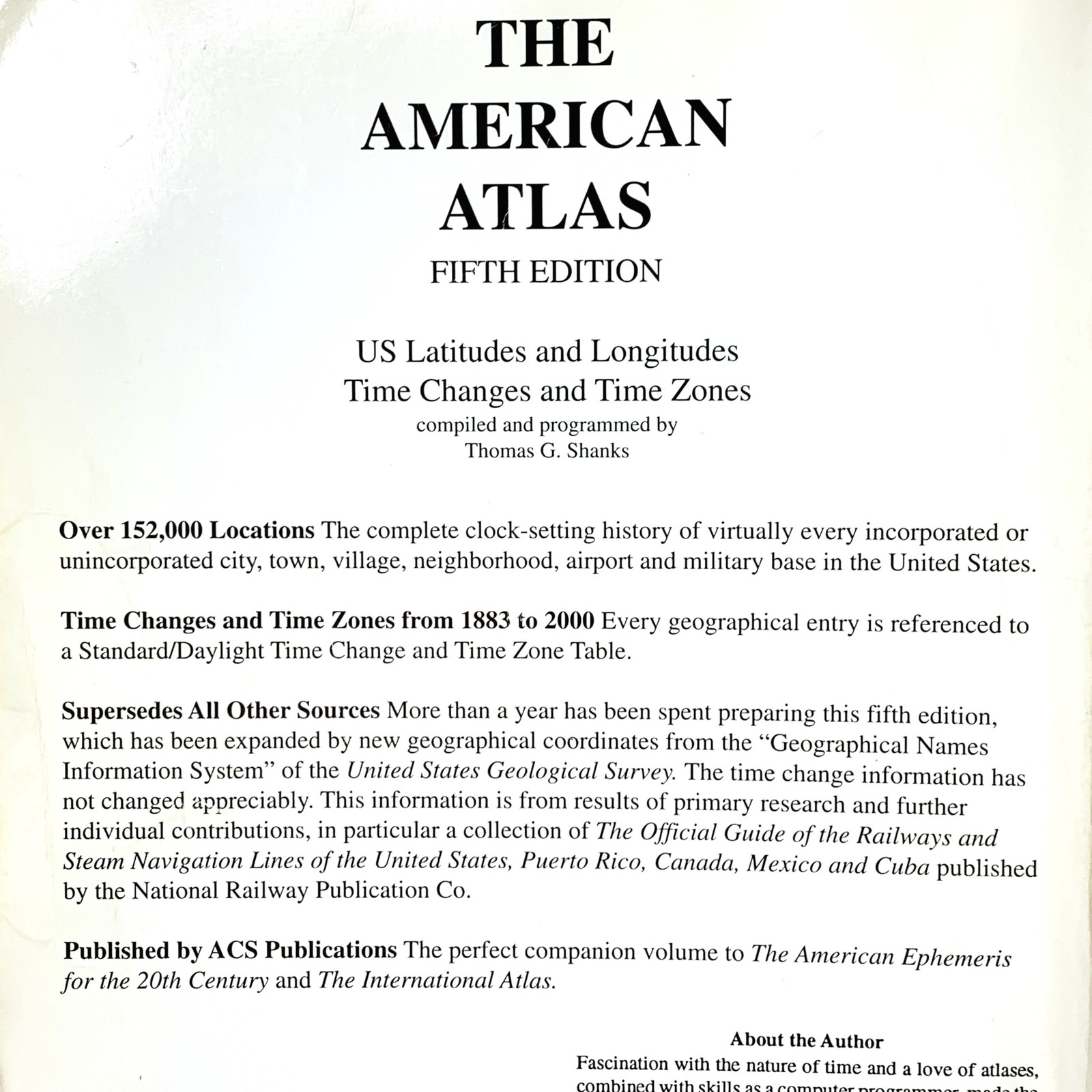 The American Atlas Fifth Edition 1990 T. G. Shanks US Latitudes & Longitudes+