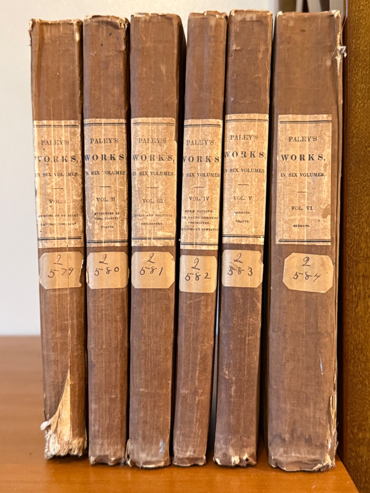 1830 William Paley Works and Memoir 6 Vol Set Cambridge Theology Sermons Antique