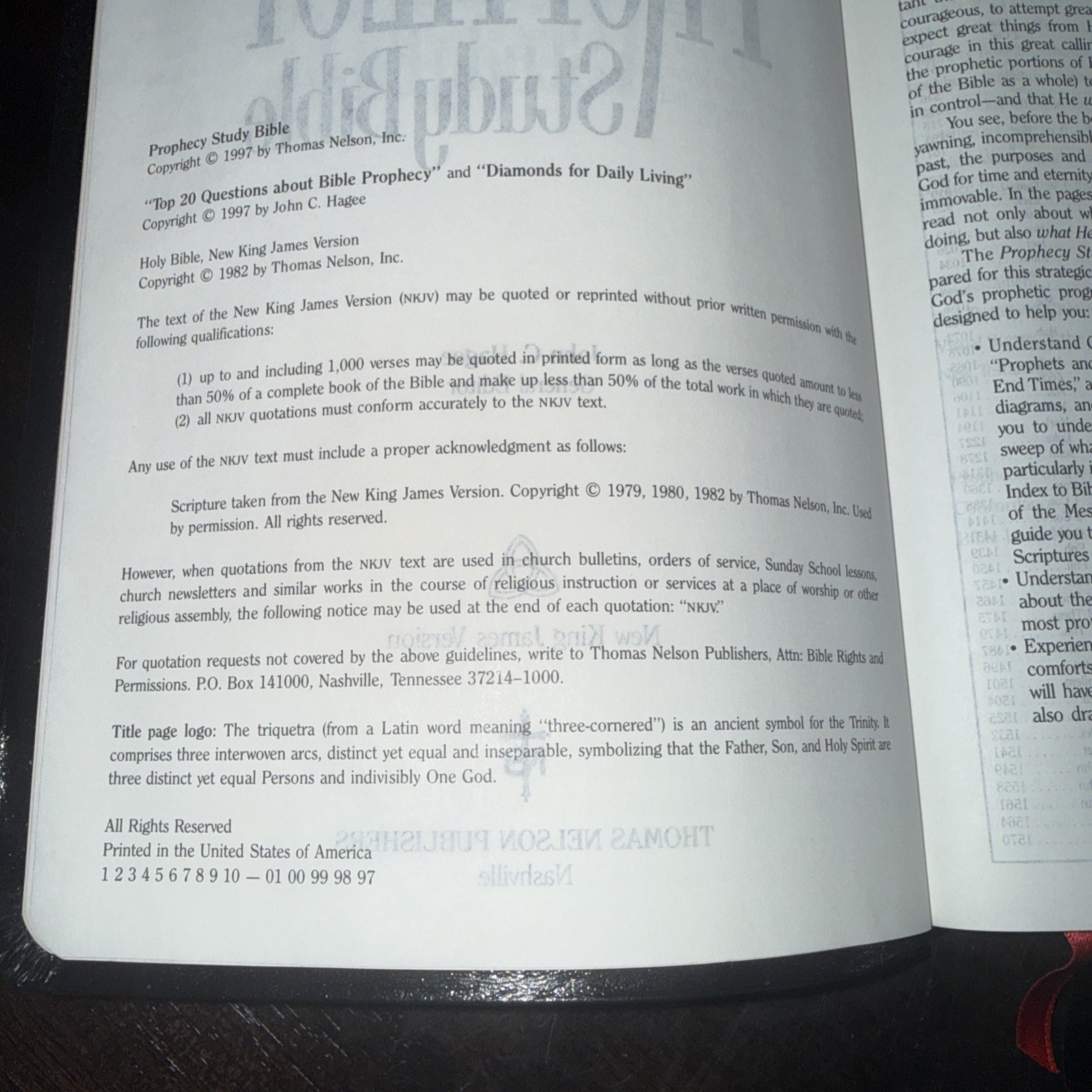 Prophecy Study Bible NKJV John Hagee 1997 Bonded Leather Thomas Nelson