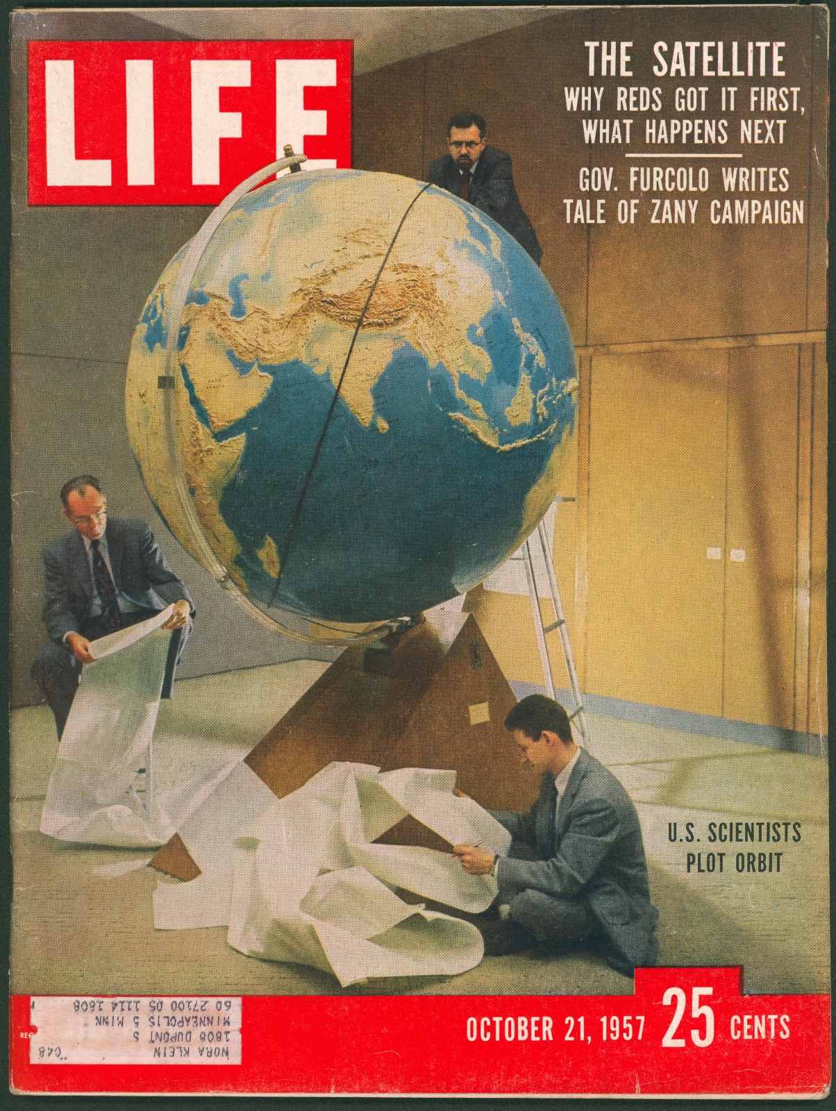 Life Magazine October 21 1957 U.S. Scientists Plot Sputnik Space Satellite~1950s