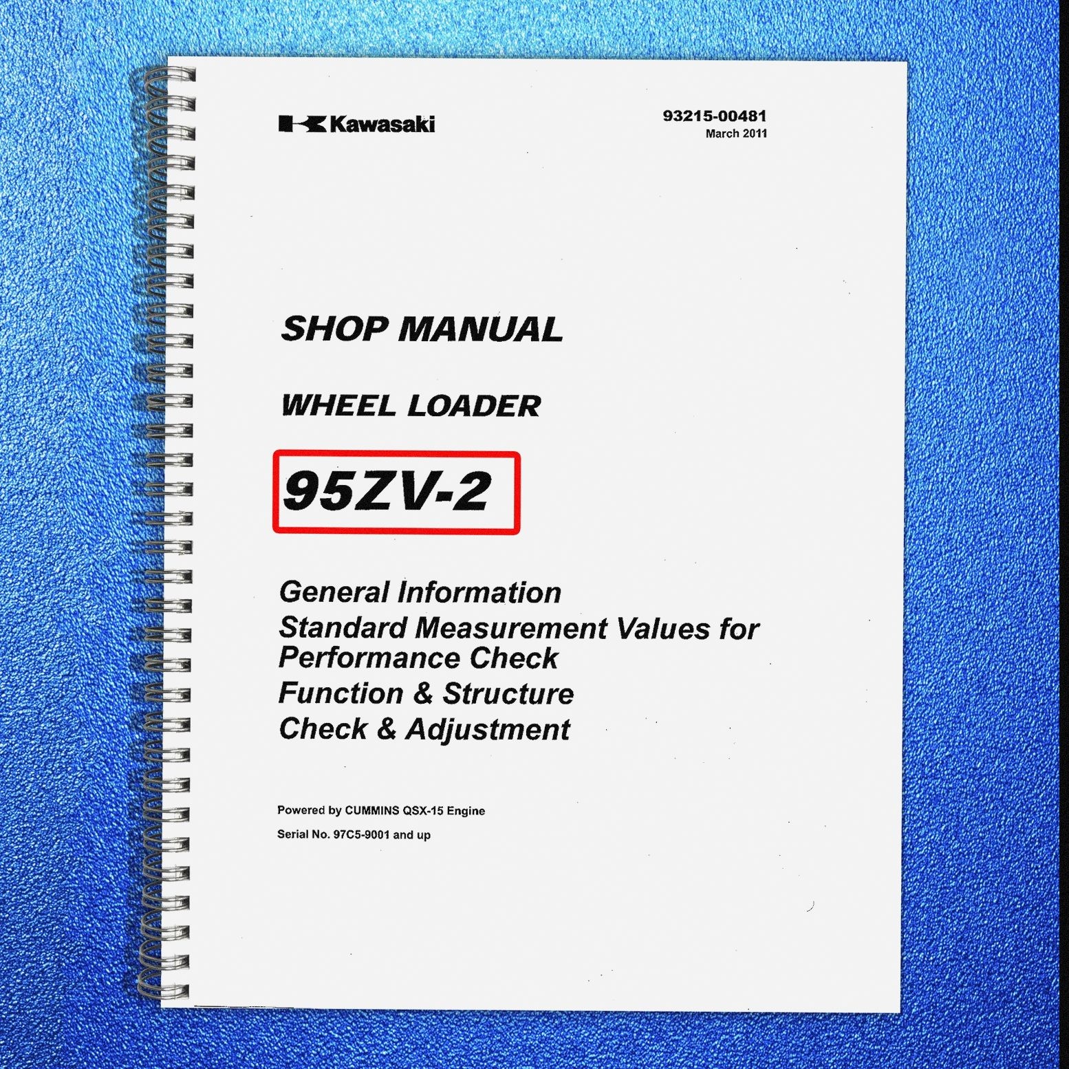 KAWASAKI 95ZV-2 Wheel Loader Shop Manual, FASTENED – COVERING – XL FOLDOUT PAGES