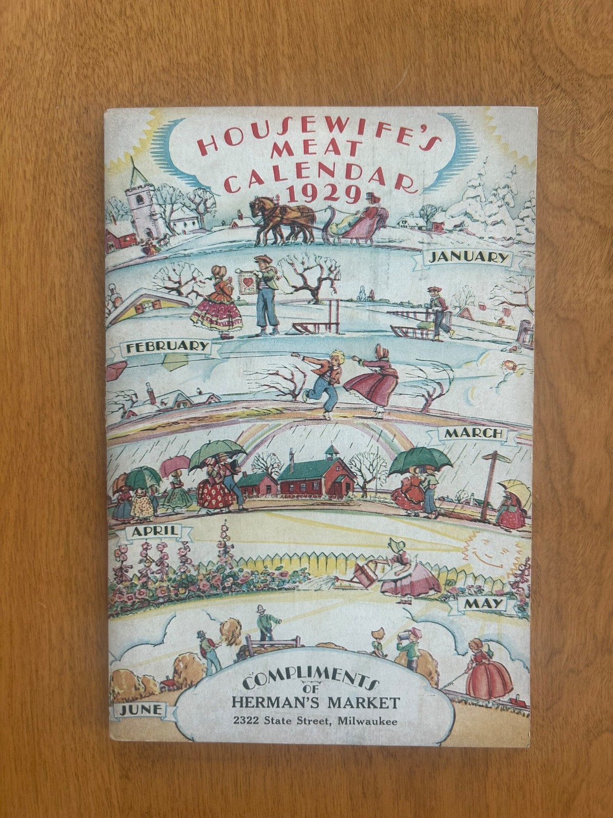 Vintage 1929 “Housewife’s Meat Calendar 1929” Herman’s Market, Milwaukee