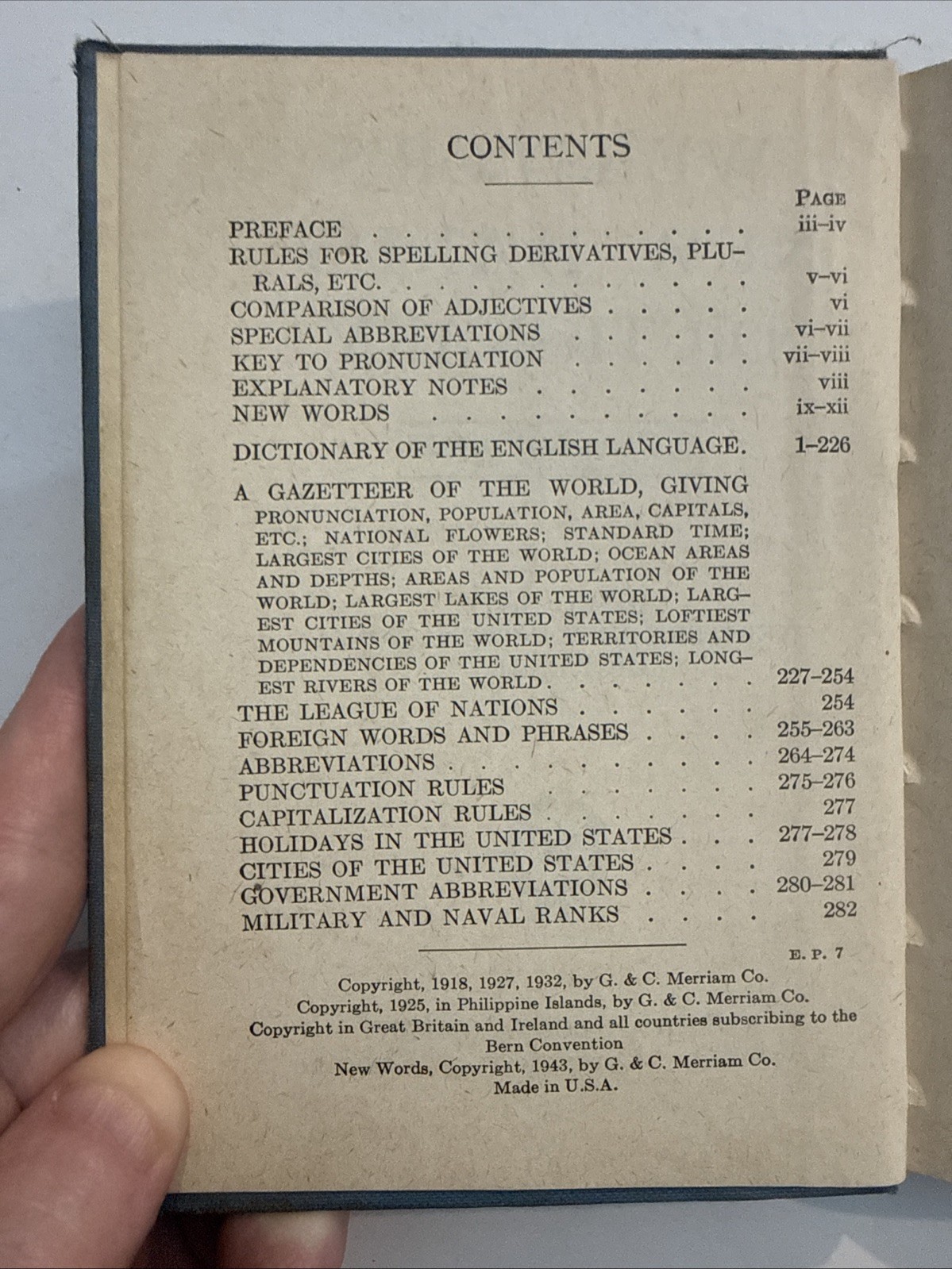 Vintage Webster’s New Handy Dictionary Merriam Blue Hardcover c1943 WWII Era