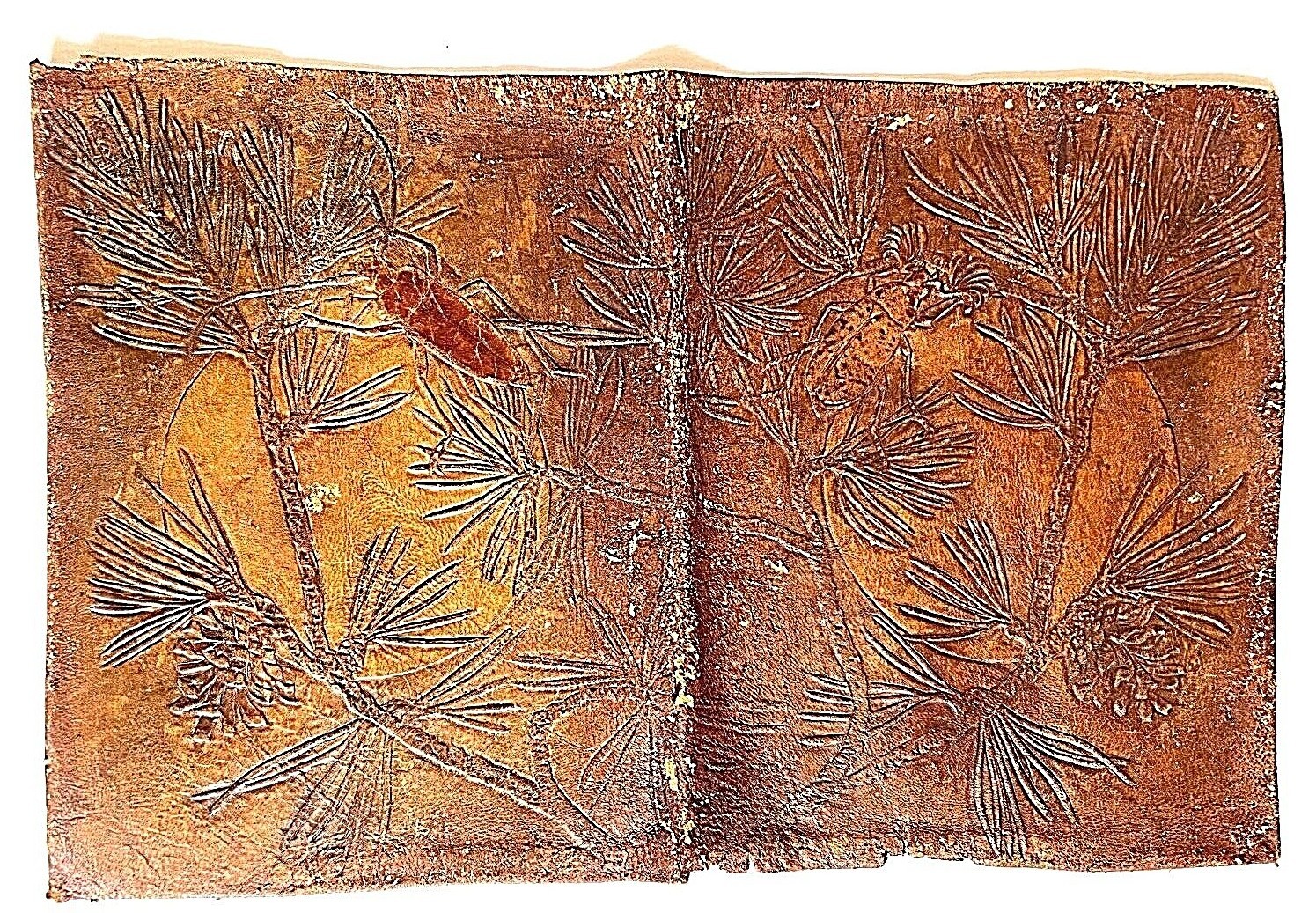 1900’s Artistic Hand Tooled Leather Arts and Crafts Era Book Cover 8/3/8″ X 6.25