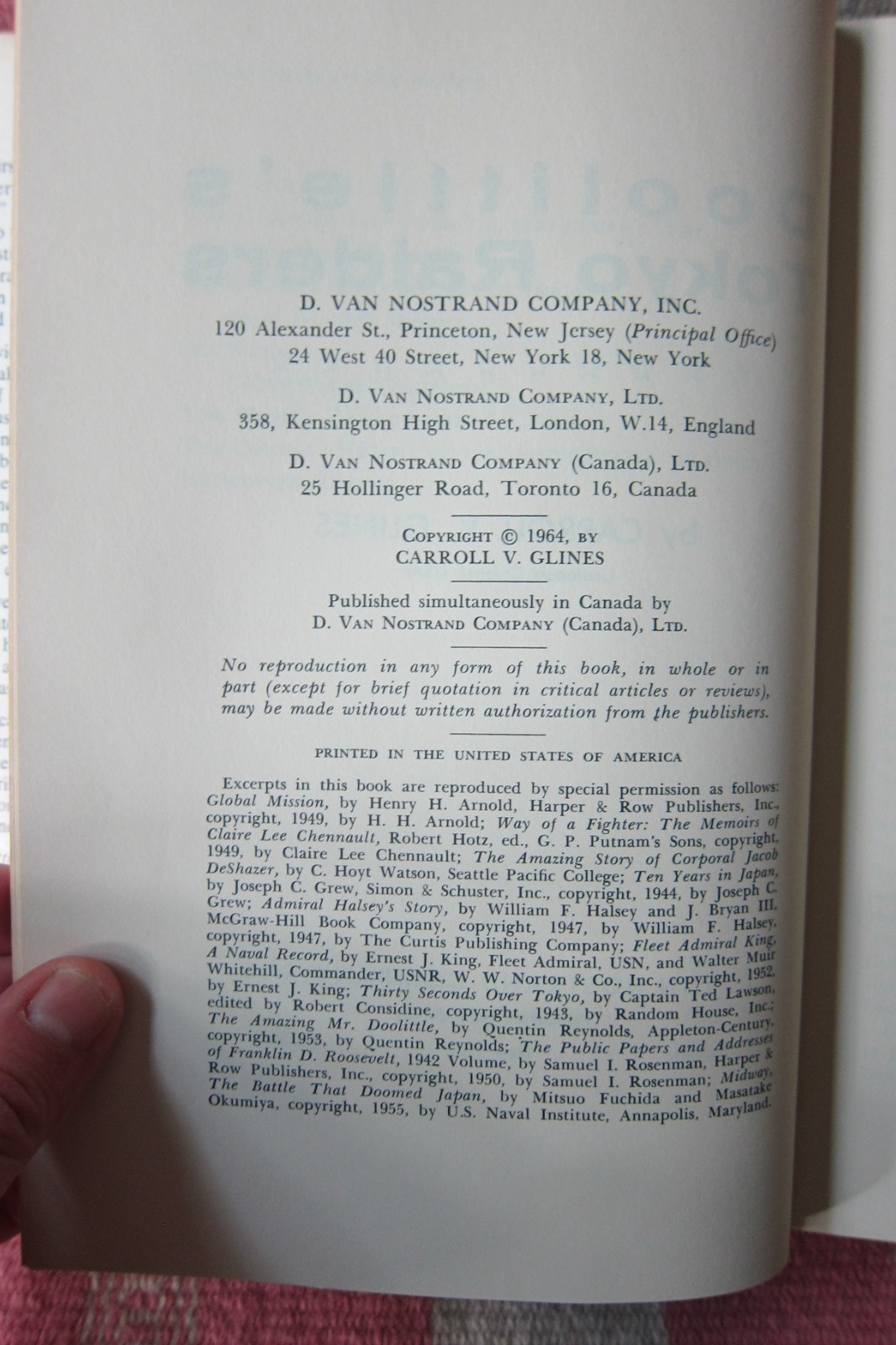 DOOLITTLE’S TOKYO RAIDERS Lt. Col. Carroll V. Glines 1964 1st Ed HCDJ WWII